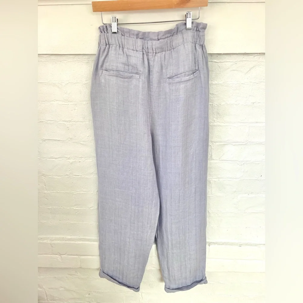 Free People Only Over You Linen Pant in Blue Pearl Tie Bag Waist Straight Leg - Picture 5 of 14